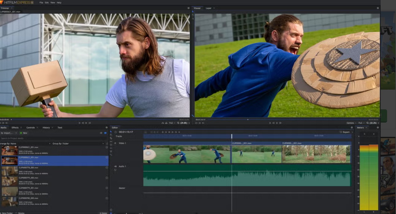 Giao diện edit phần mềm HitFilm Express
