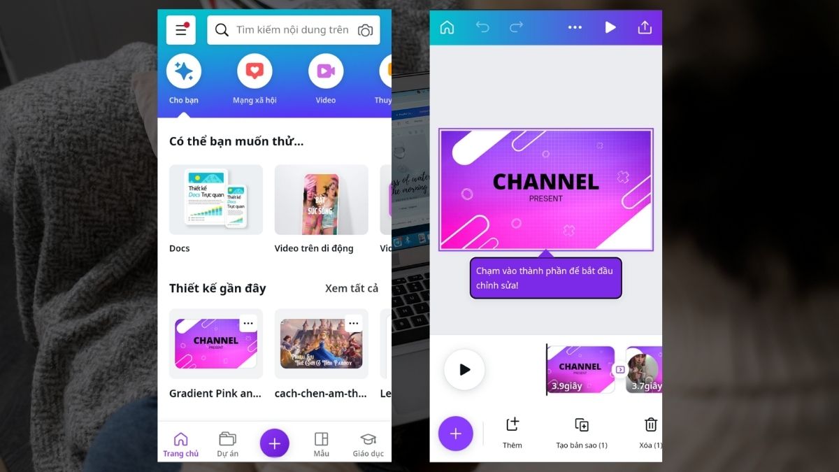 Giao diện ứng dụng Canva